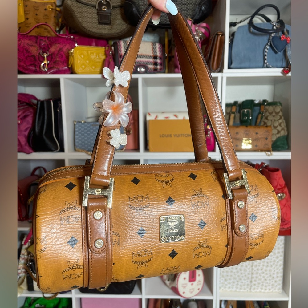 MCM Visetos Cognac Monogram Papillon Satchel